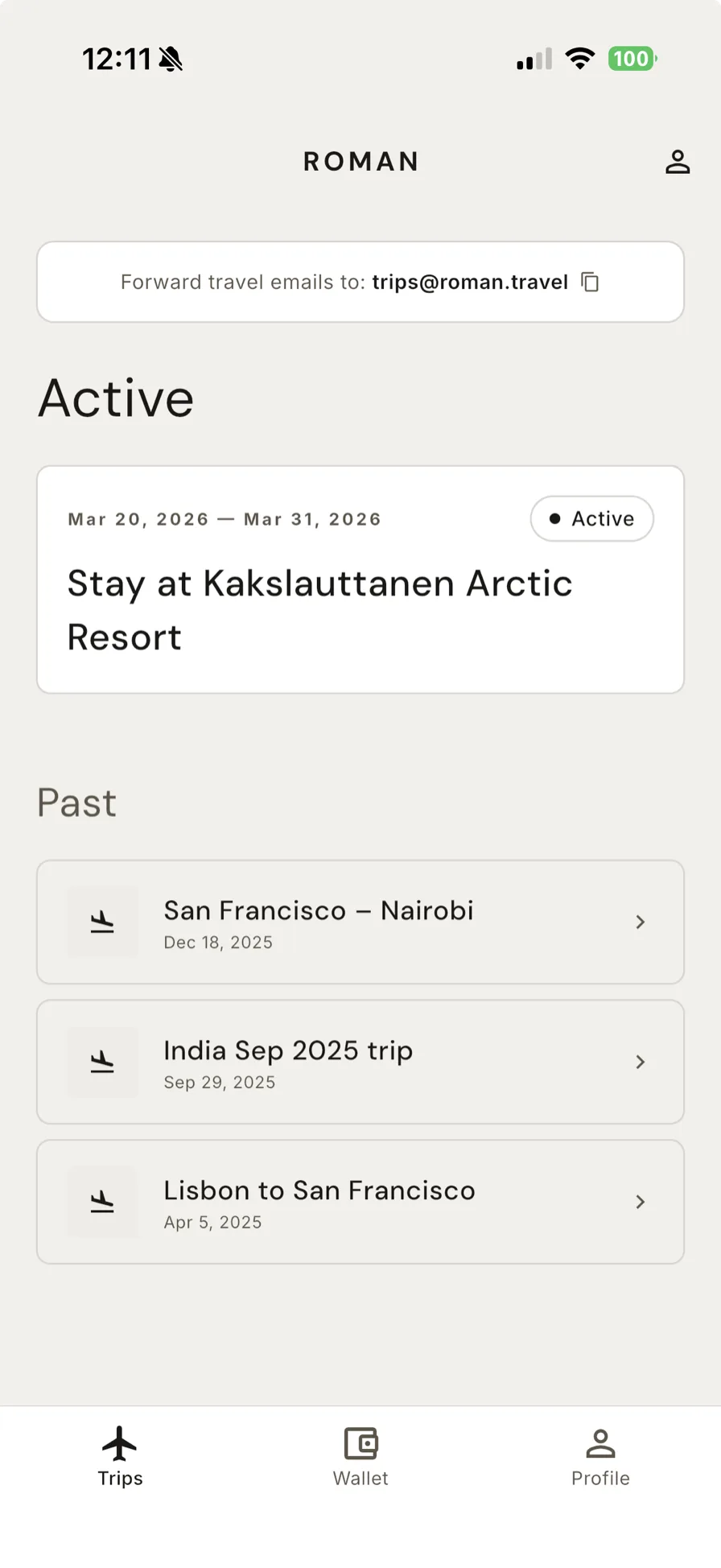 Trips list